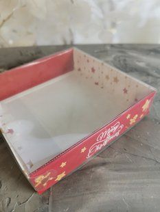 Коробка для пряника Новогодняя красная с прозрачной крышкой 160*160*35 2013243521 фото