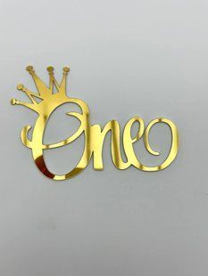 Топпер на торт акриловый торцевой с надписью, украшение для торта "One" золотистый 2269051575 фото