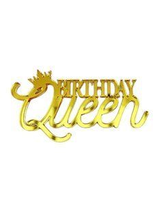 Топпер на торт акриловий торцевий з написом "Birthday Queen" золотистий 2304475412 фото