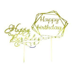 Топпер на торт акриловый на ножке "Happy Birthdey" золотой 437a4ccd-557d-11ef-88d2-e0725d0517b4 фото
