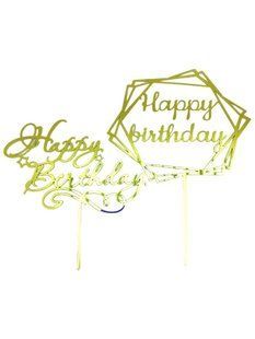 Топпер на торт акриловий на ніжці "Happy Birthdey" золотий 2307304903 фото