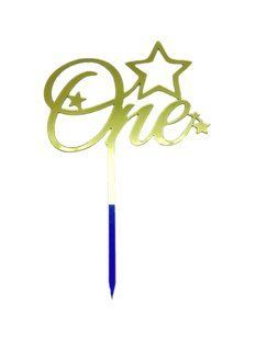 Топпер на торт акриловий на ніжці "ONE" золото 21 см 2307304906 фото