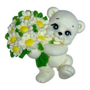 Фигурка из шоколадной глазури Мишка 2Д с букетом белый 2243878155 фото