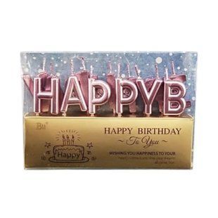 Свічки на день народження, ,Свічки на торт "Happy Birthday" золото рожеве, Ювілейні свічки в торт 2092138528 фото